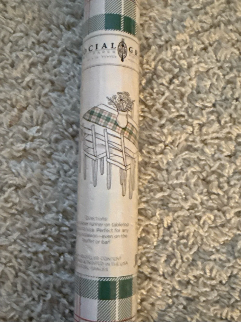 Social Graces Green, cream & red Plaid Table Cover Roll - Party Table Runner